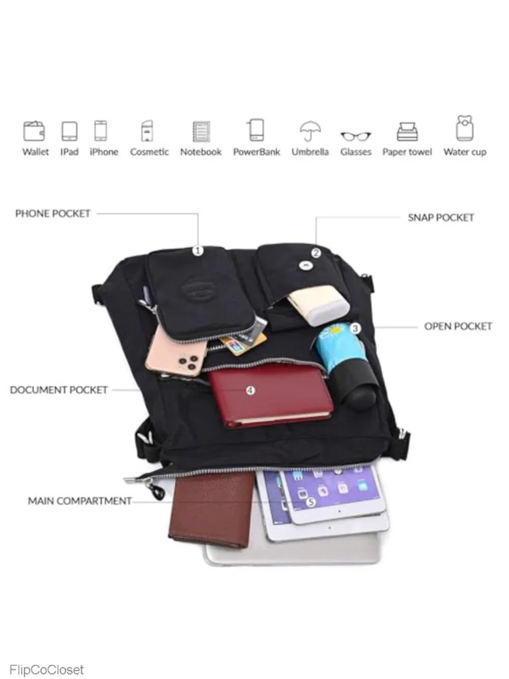 Nylon Hobo Crossbody Shoulder Bag Convertible Backpack RFID Anti-Theft